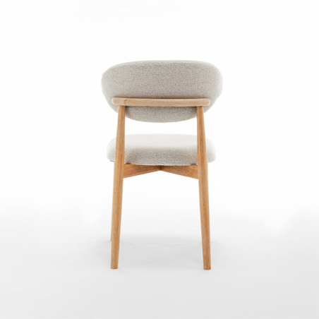 Trasera de la silla DC-416 con pata madera color roble y tejido blanco marfil