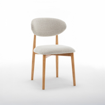Silla DC-416 con pata madera color roble y tejido blanco marfil