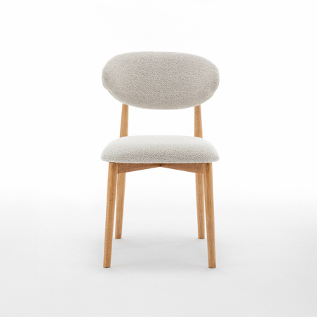Frontal silla DC-416 con pata madera color roble y tejido blanco marfil