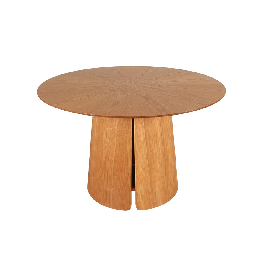 Mesa DT-522 con sobre redondo y fabricada en chapa de roble