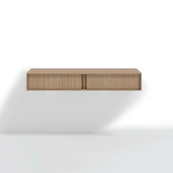 Consola Madi 14 de la firma Kroma con dos cajones colgada a pared. Fabricada en chapa de madera natural