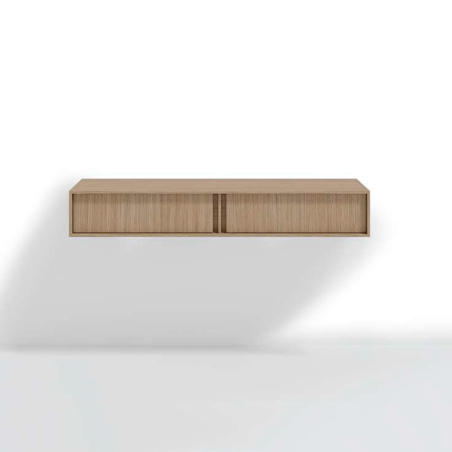 Consola Madi 14 de la firma Kroma con dos cajones colgada a pared. Fabricada en chapa de madera natural