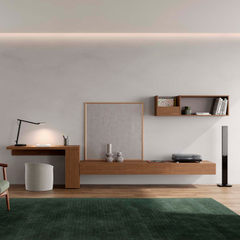 Composición de salón Sense 05 fabricada en chapa de madera natural, de la firma Kroma