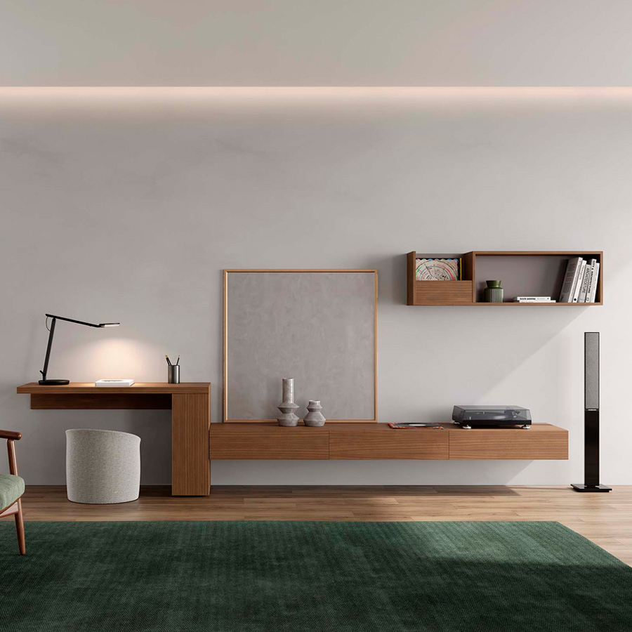 Composición de salón Sense 05 fabricada en chapa de madera natural, de la firma Kroma