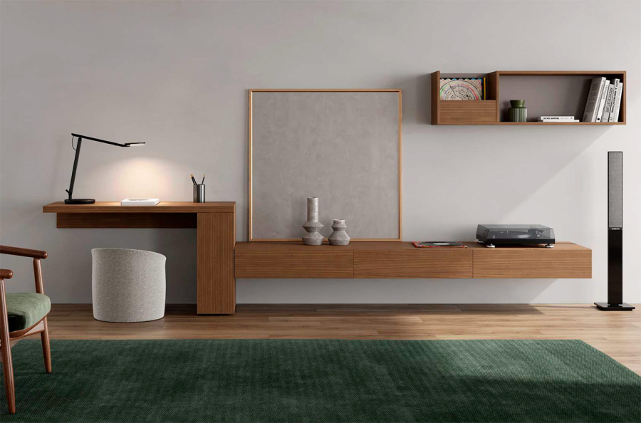 Ambiente con salón Sense 05 en color nogal americano