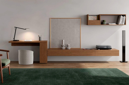 Ambiente con salón Sense 05 en color nogal americano