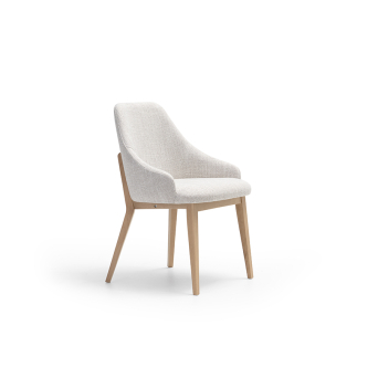 Silla Dima Eme con patas de madera y carcasa tapizada en color clarito