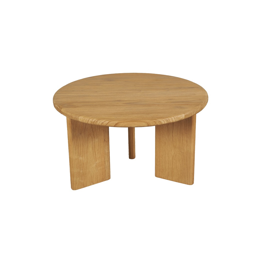 Mesa auxiliar redonda con tres patas en madera maciza de roble