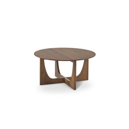 Mesa de centro CT-427 con tapa redonda, fabricada toda en chapa de roble color nogal