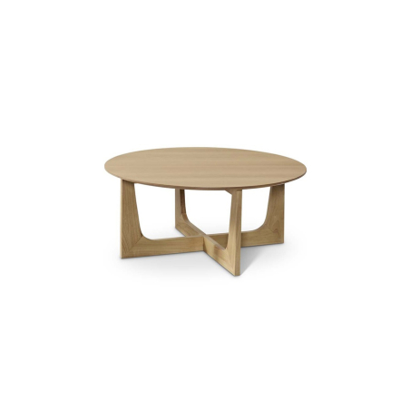 Mesa de centro CT-427 con tapa redonda, fabricada toda en chapa de roble