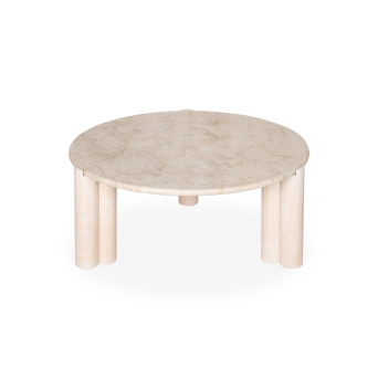 Mesa de centro CT-418 redonda con patas de madera maciza y tapa de mármol