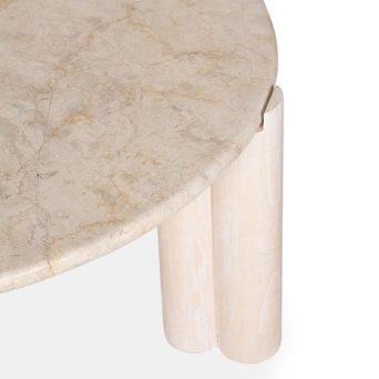 Mesa de centro CT-418 redonda con patas de madera maciza y tapa de mármol 2