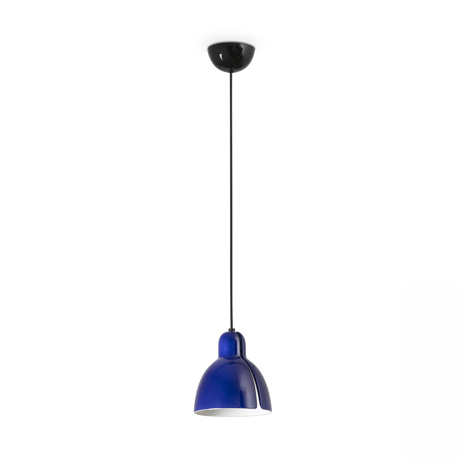 Lámpara colgante Venice de Faro Barcelona, hecha a mano artesanalmente con pantalla de cerámica, acabado azul