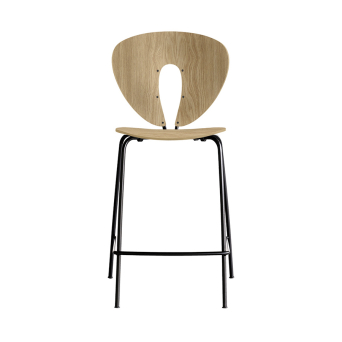 Taburete Globus de Stua de asiento madera y estructura acero con vista frontal
