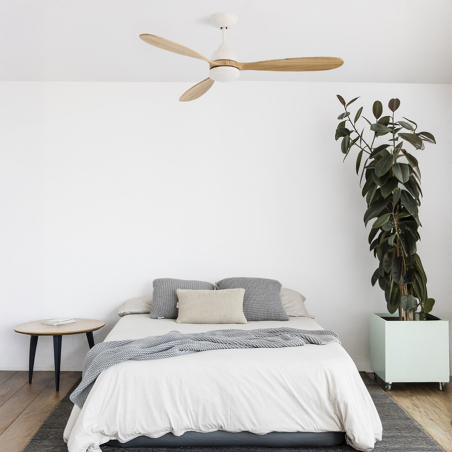 Ventilador de techo Poros en ambiente de dormitorio de Faro Barcelona