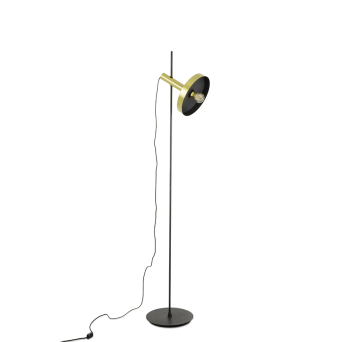 Lámpara de pie Whizz, fabricada en acero y acabada en dorado satinado y negro mate, de Faro Barcelona