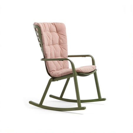 Sillón de terraza Folio Rocking confort de Nardi agave y cojín rosa