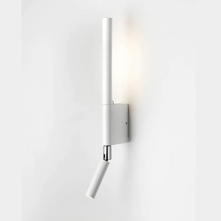 Aplique de pared Canut, de Estiluz, con brazo fijo y brazo orientable, acabado blanco lacado satinado