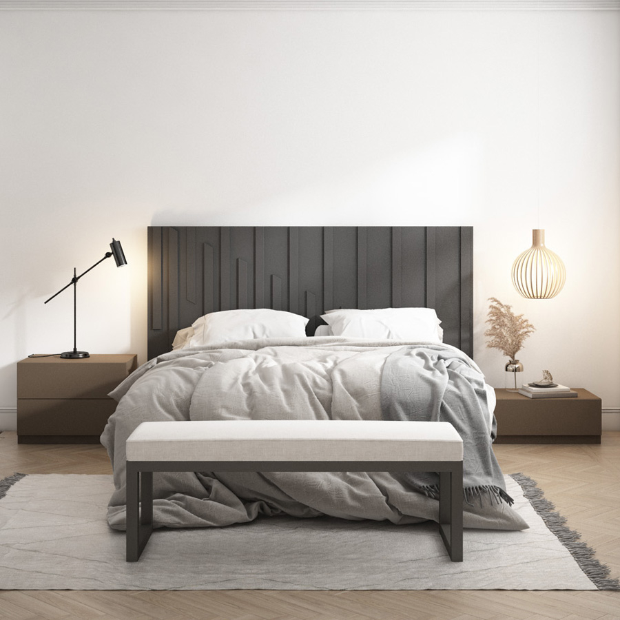 Dormitorio de matrimonio Sicilia, con dos mesitas de noche, una de un cajón y otra de dos cajones