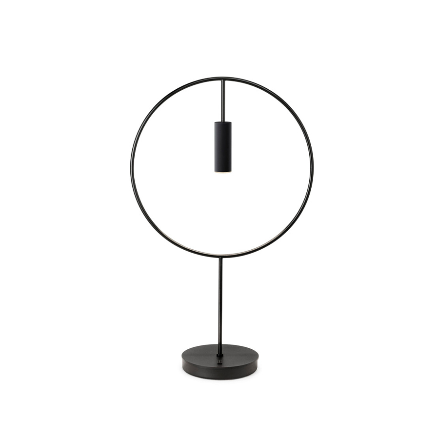 Lámpara de mesa Revolta de Estiluz acabado negro mate y con cuerpo circular y cabezal cilíndrico