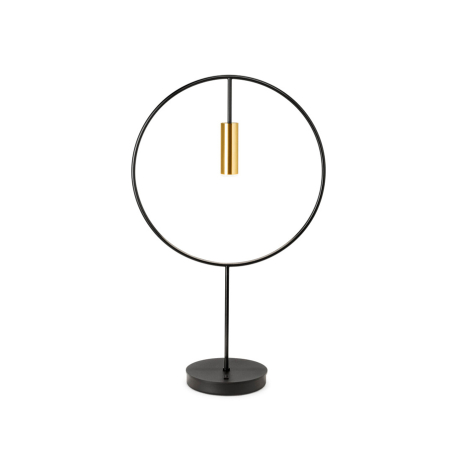 Lámpara de mesa Revolta de Estiluz acabado oro satinado y con cuerpo circular y cabezal cilíndrico