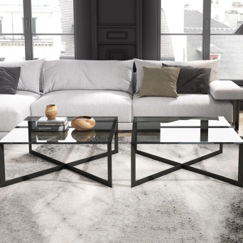 Mesa de centro Verona con patas metálicas en cruz y tapa en DM lacado o cristal 2