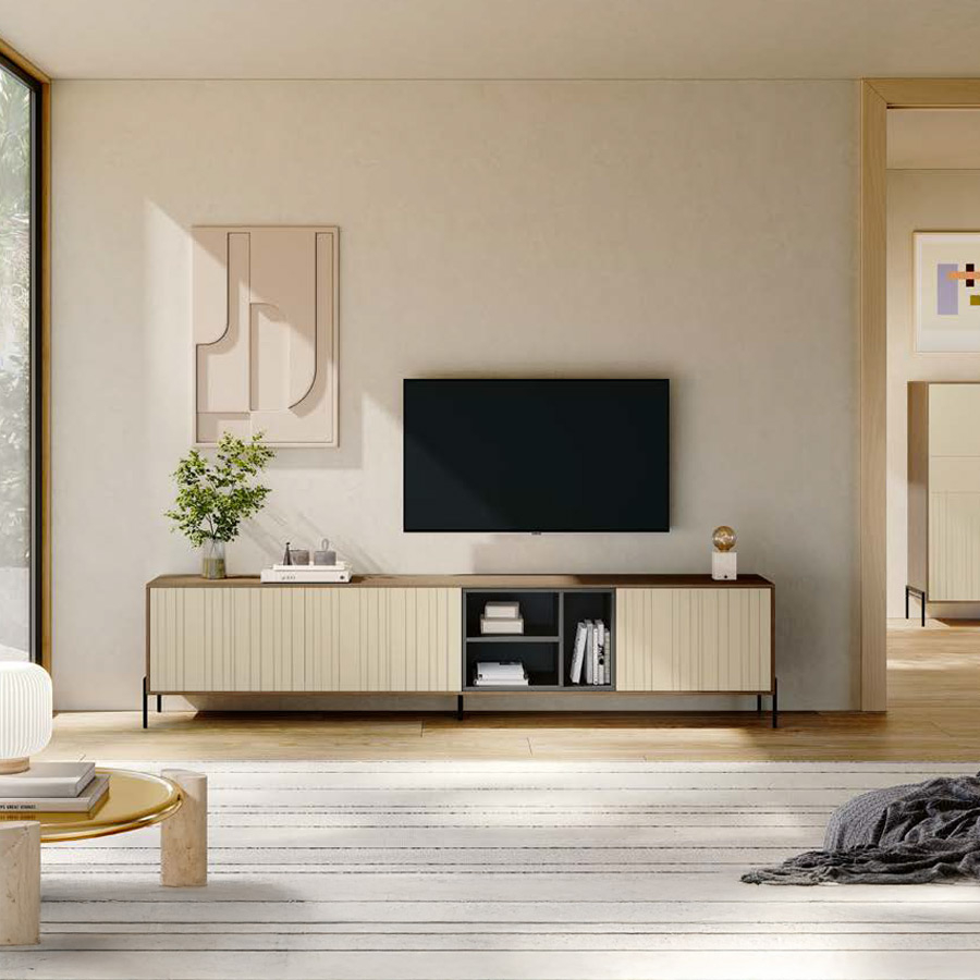 Mueble TV Nordic 1 J. Rovira acabados nuez, antracita y perla