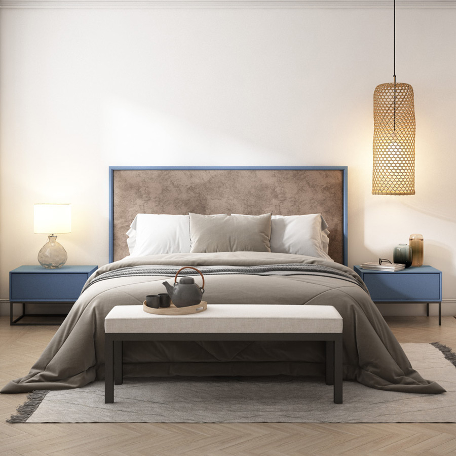 Dormitorio Madeira de la firma Decornouveau fabricado en DM lacado con cabezal tapizado