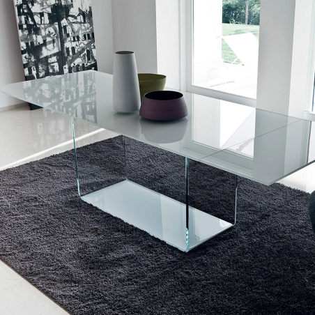 Mesa Valencia de Sovet con tapa y base en vidrio acabado extraclaro lacado cemento
