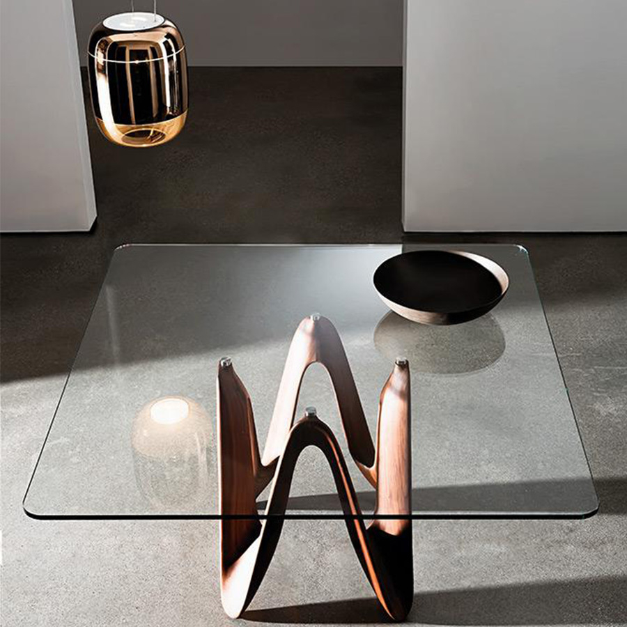 Mesa Lambda 1 apoyo con tapa de cristal cuadrada, de Sovet