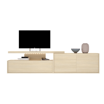 Mueble de Tv duo 67 de la marca española Rimobel, acabado en roble.