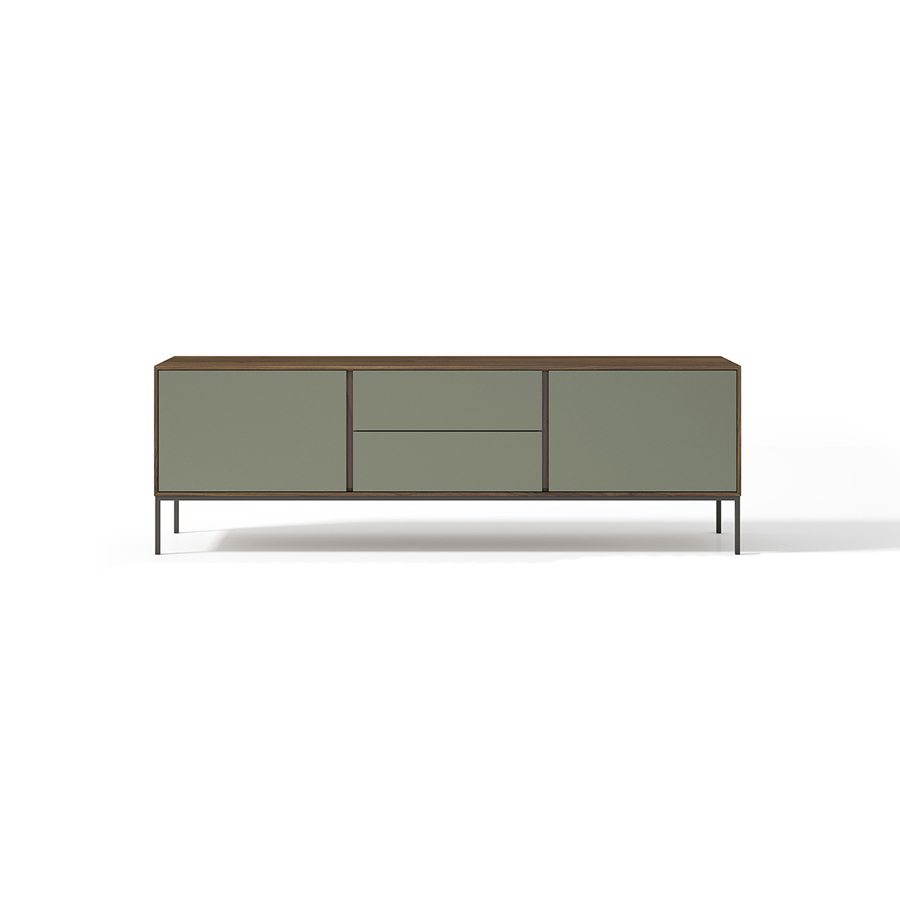 Mueble TV Alicia de la firma Decornouveau, fabricado en chapa de madera natural y lacado con patas metálicas