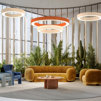 Lámpara colgante Ring vista en ambiente ampliada, acabado lino blanco, de El Torrent 2