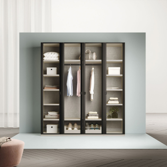 Armario Live In 36 de Antaix, con puertas batientes de aluminio y cristal transparente