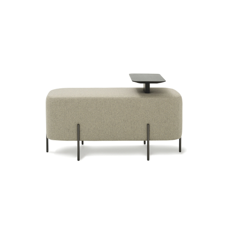 Banco Elephant de Sancal con patas metálicas, tapizado en tela color beige y bandeja de madera negra