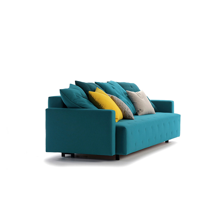Sofá cama Nap de la firma Sancal tapizado en tela color verde azulado