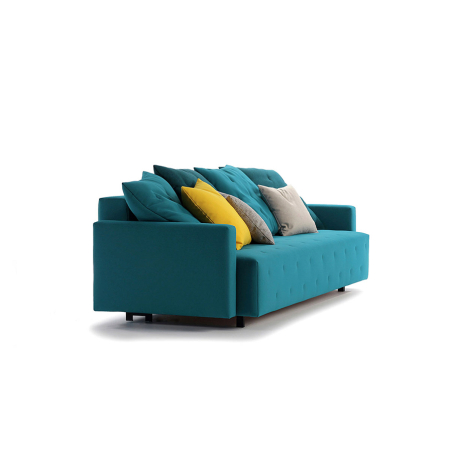 Sofá cama Nap de la firma Sancal tapizado en tela color verde azulado