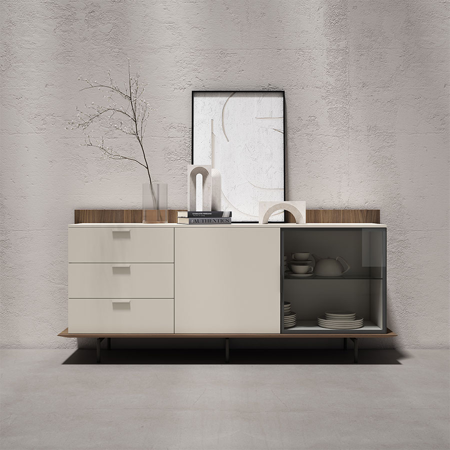 Vista ampliada del Aparador Nordic 1 de BoCubi fabricado en chapa de madera natural y DM lacado