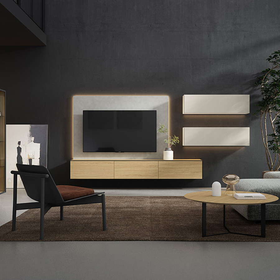 Salón 18 de la marca española Bocubi fabricado en chapa de madera natural.