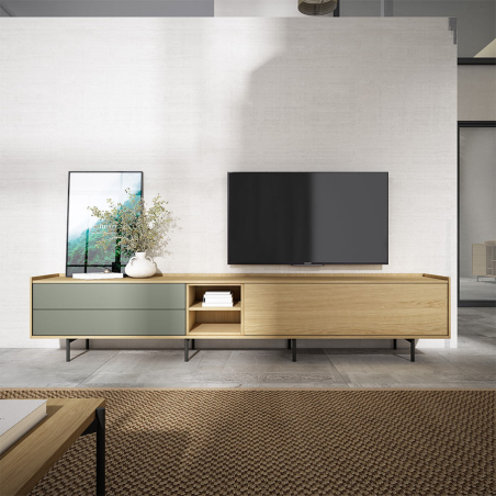 Mueble TV Elva de BoCubi, con puerta abatible y dos cajones