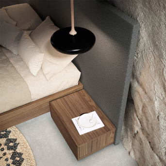 Dormitorio Veluna de BoCubi, en chapa de madera natural y cabezal tapizado en tela 2