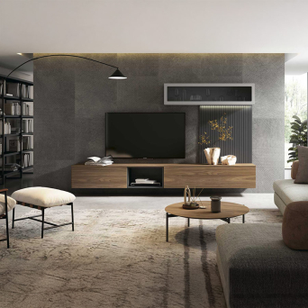 Salón ID02 de BoCubi, de estilo moderno y fabricado en chapa de madera natural y lacados 2