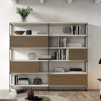 Librería ID26 de BoCubi, fabricada en chapa de madera natural y DM lacado
