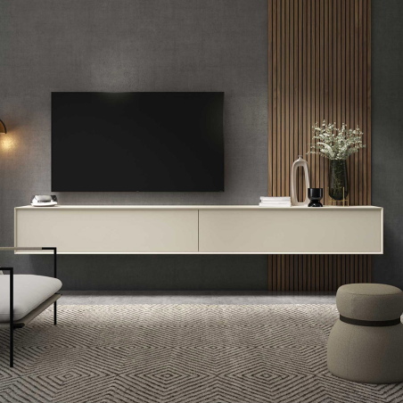 Salón ID08 fabricado en DM lacado y chapa de madera natural