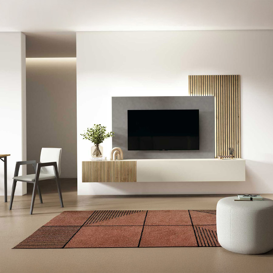 Vista en ambiente del Salón ID14 de BoCubi, fabricado en chapa de madera natural y lacados