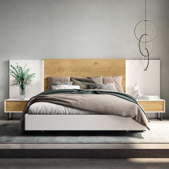 Dormitorio Moonset 01 de BoCubi, en DM ranurado y chapa de madera natural
