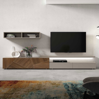 Salón ID36 de BoCubi, con módulos en marquetería y lacado
