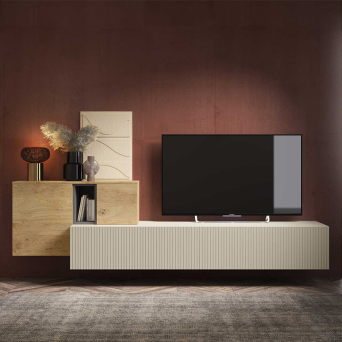 Salón ID13 de BoCubi, fabricado en chapa de madera natural y DM lacado