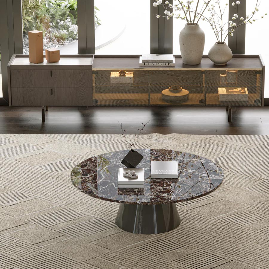 Mueble de TV Colline de la firma Evanyrouse, con dos cajones y tres puertas de cristal