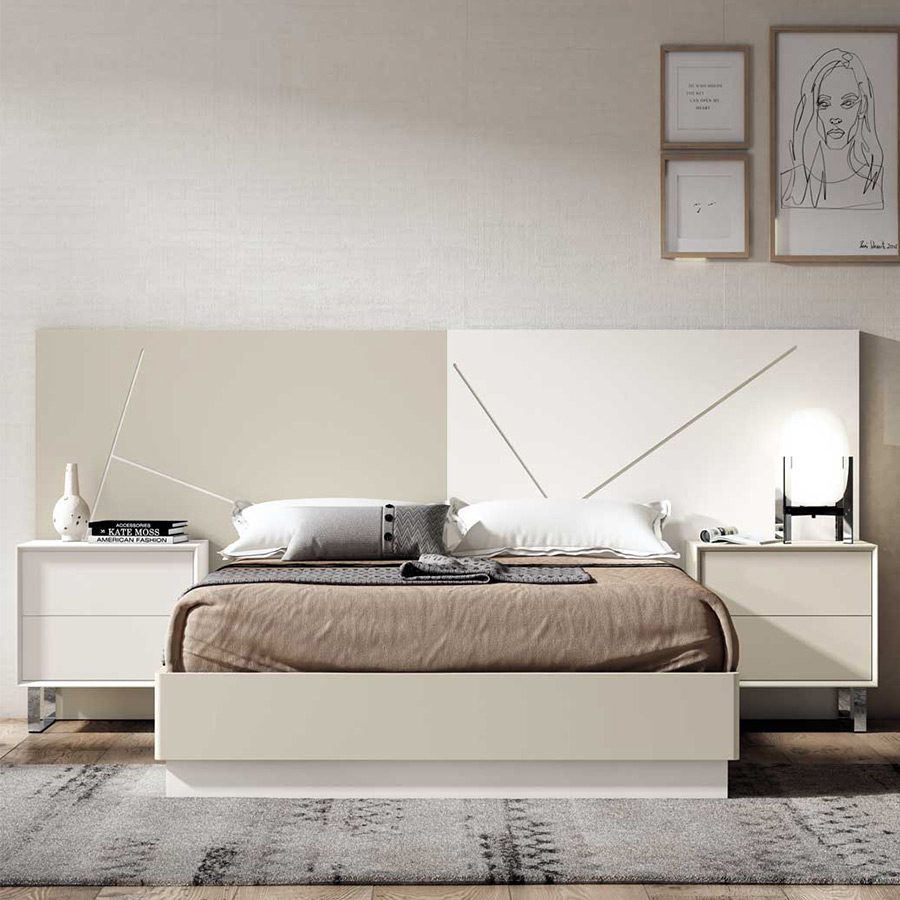 Dormitorio Minimal 01 de BoCubi, fabricado en DM lacado y con detalles inox en el cabezal